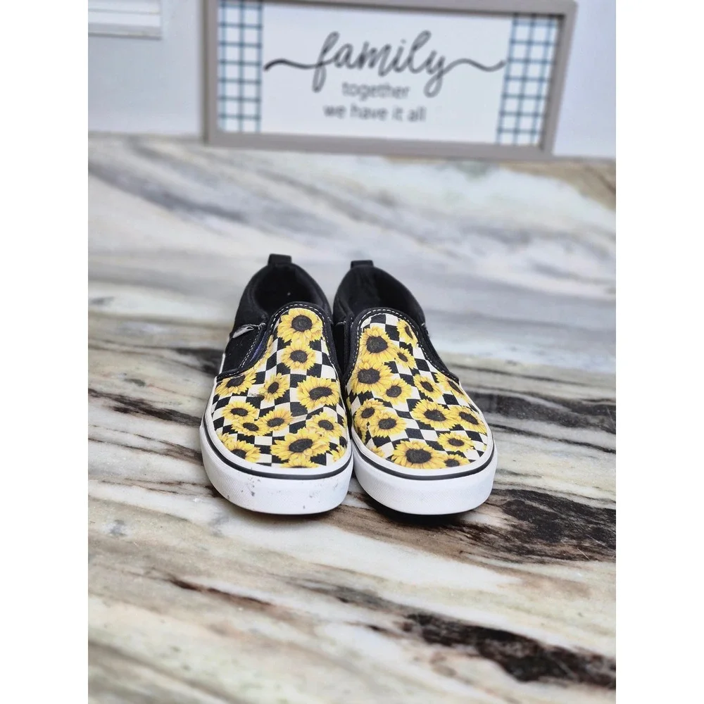 Vans Classic Slip-On Sunflower Checkerboard Black White Yellow Sneakers